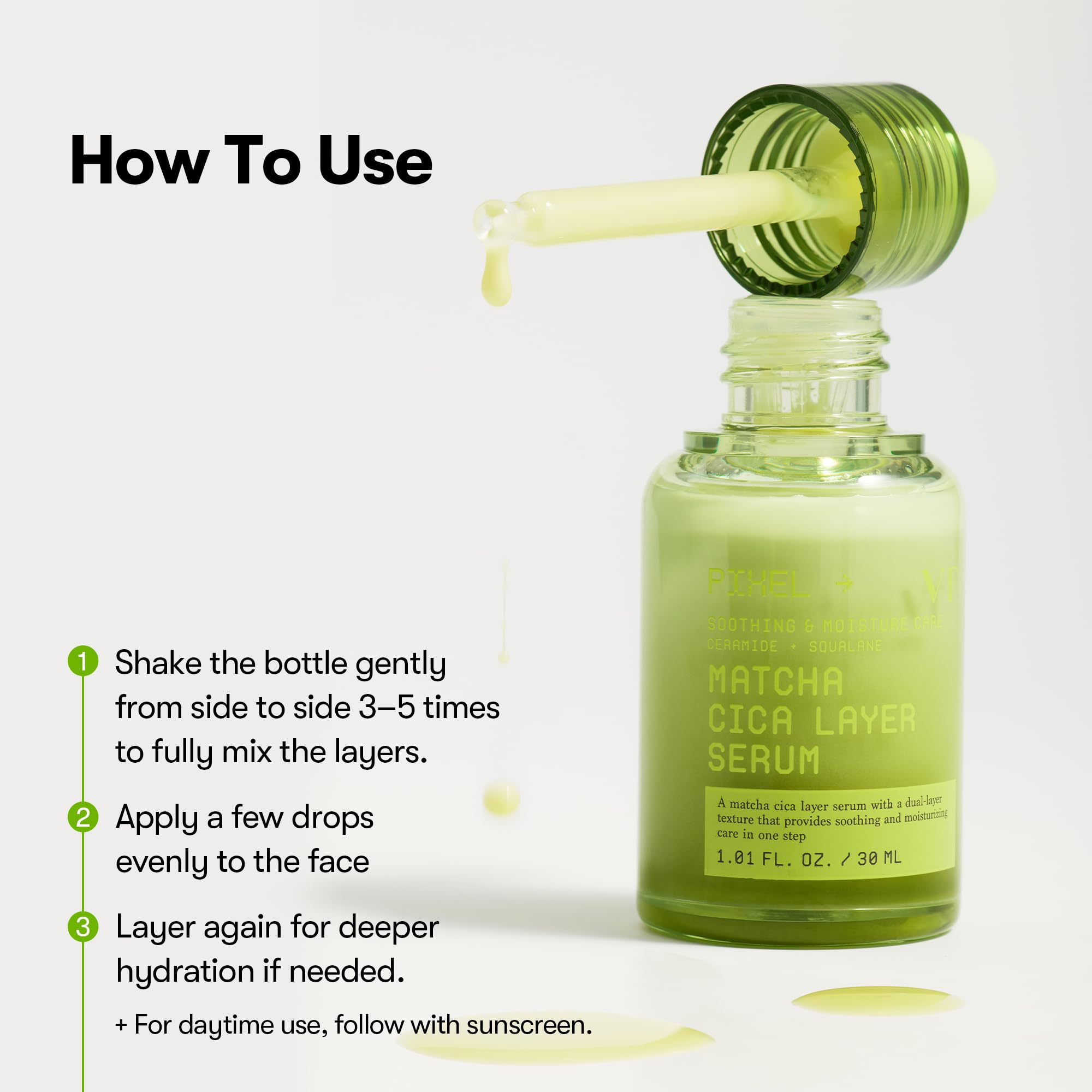 VT COSMETICS Matcha Cica Layer Serum with Ceramide & Squalane, 30ml