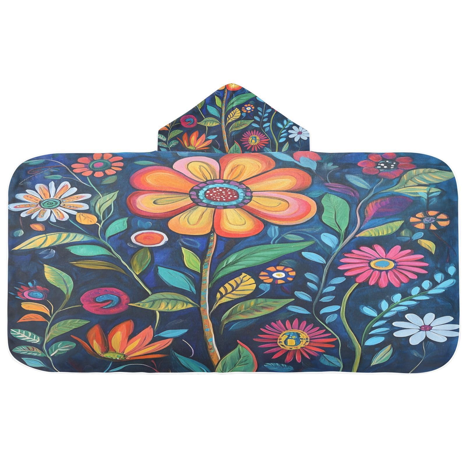 Kigai Colorful Flowers Hooded Beach Towel for Kids Soft Absorbent Quick Dry Bath Towel with Hood Lightweight Toddler Shower Pool Bath Wrap for Boys Girls
