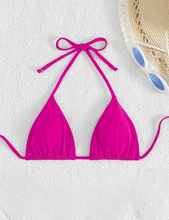 Tainehs Women's Triangle Bikini Top Halter Padded Push Up String Bikini Top Brazilian Bathing Suit Top Only