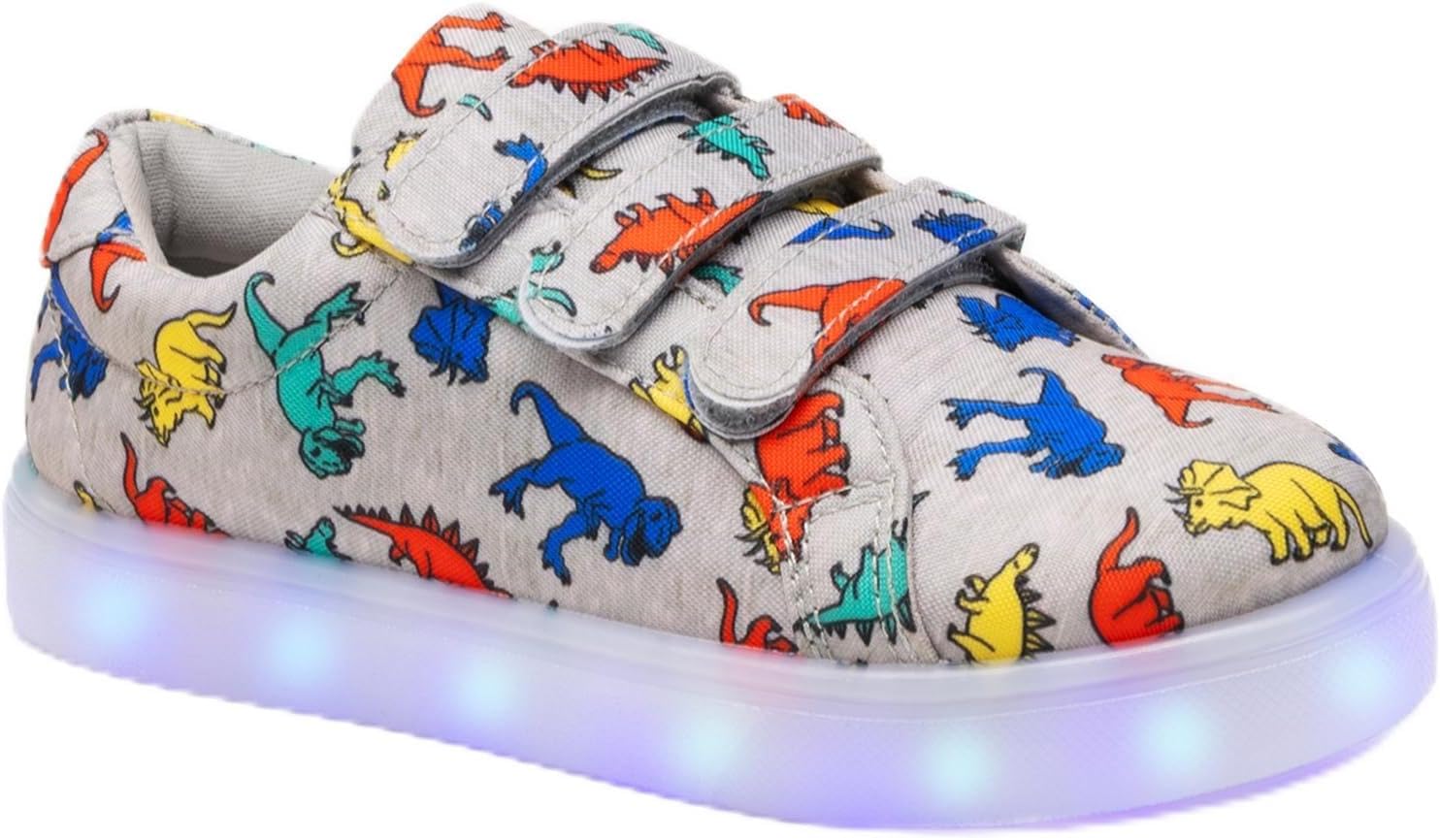 FabKids Boys Light Up Sneakers Cute Dinosaur Canvas Shoes Fashion Hook and Loop Tennie Shoes for Kids