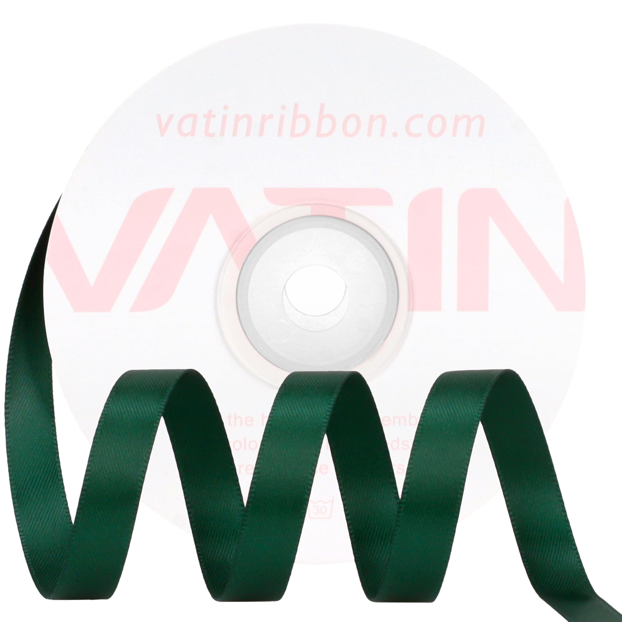 VATIN Double Face Hunter Green Satin Ribbon 10mm X 22m,Green Polyester Fabric Ribbon use for Bows Bouquet Gift Wrapping