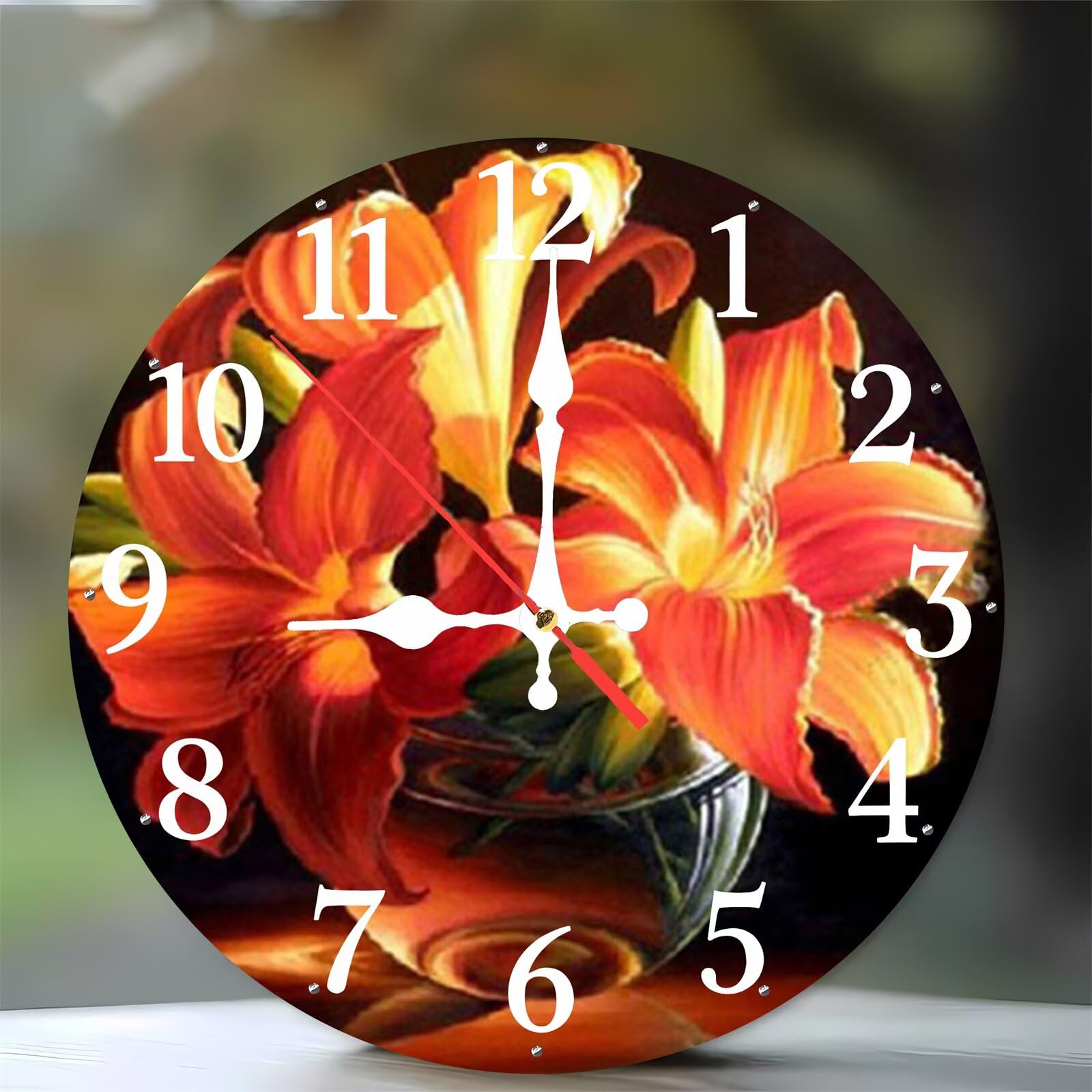 Horloge murale sans tic-tac en bois lys orange 35 cm