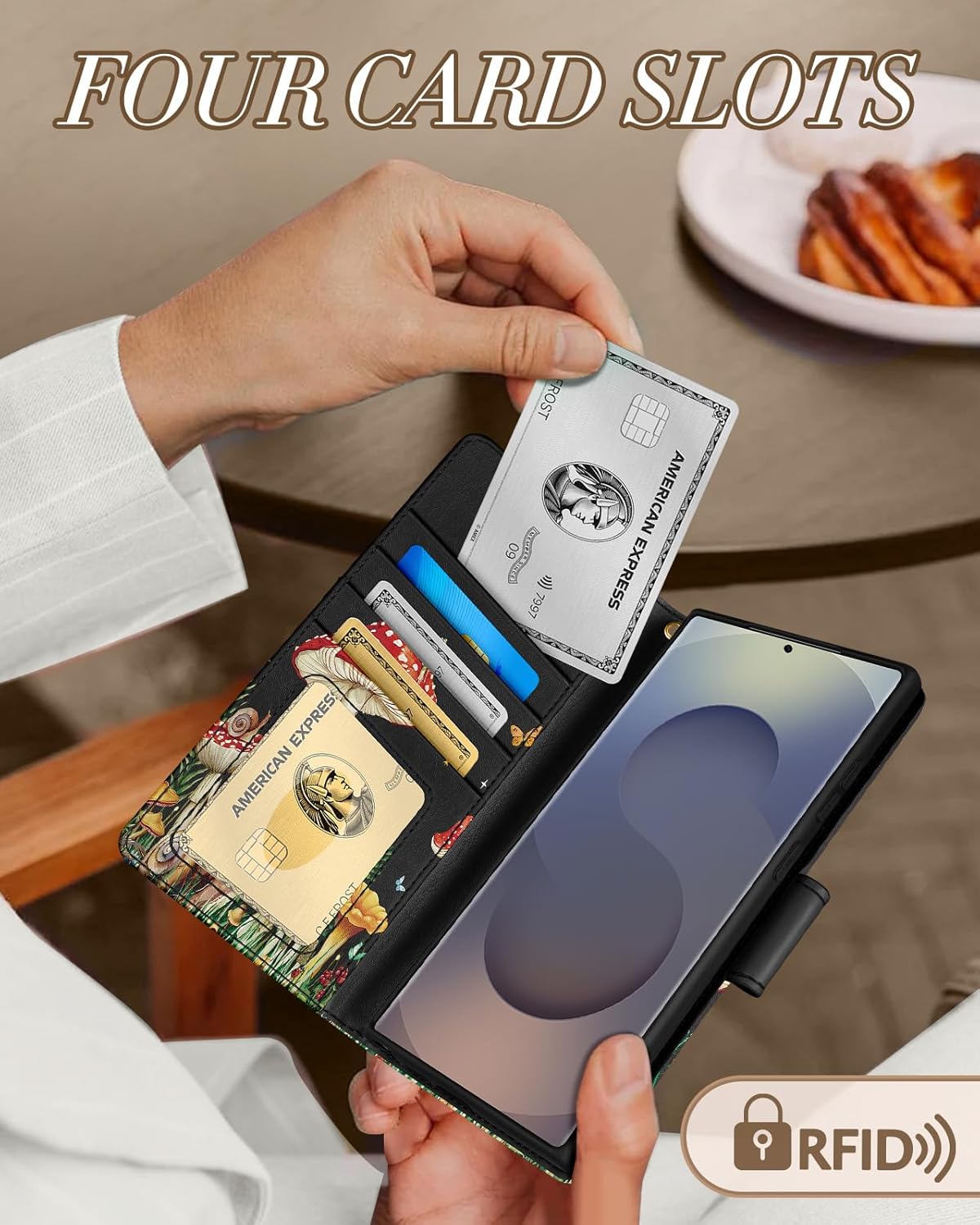 Toycamp for Samsung Galaxy S25 Ultra Wallet Case with Wrist Strap - Leather Flip Folio Phone Case with RFID Blocking 4 Card Slots Galaxy S25 Ultra Funda Cute Aesthetic for Women Lady, Moon Mushroom - Image 4