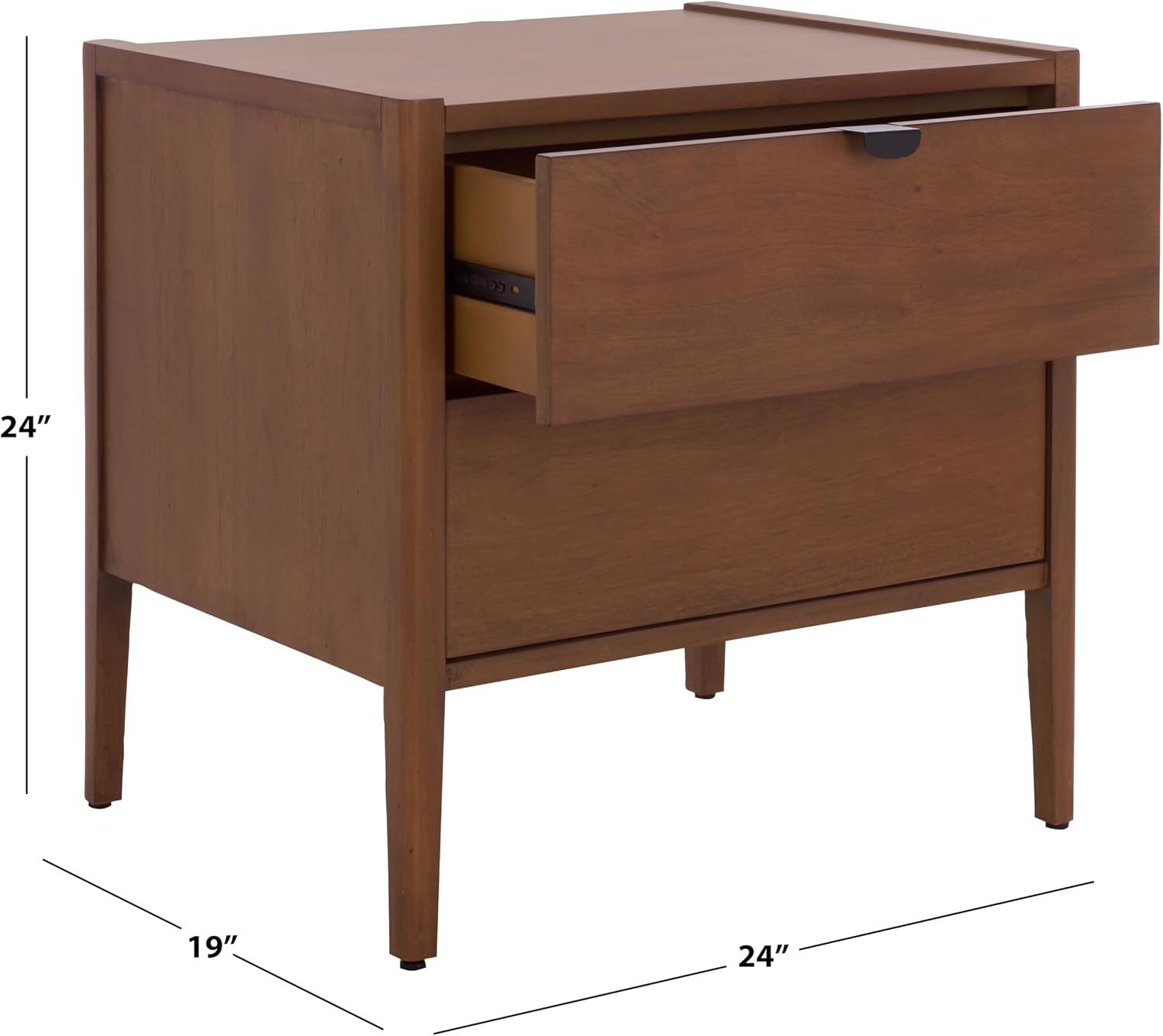 SAFAVIEH Couture Collection - Mayalyn Walnut & Black Wood 2 Drawer Nightstand, Modern Bedside Table with Storage, Fully Assembled Bedroom Furniture (SFV7722A)