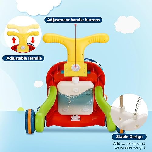 Miniatura 4 de HAWEEK Andador de empuje para bebé, 3 en 1, caminante de aprendizaje sentado a pie con ruedas, centro de actividades educativas múltiples, juguete