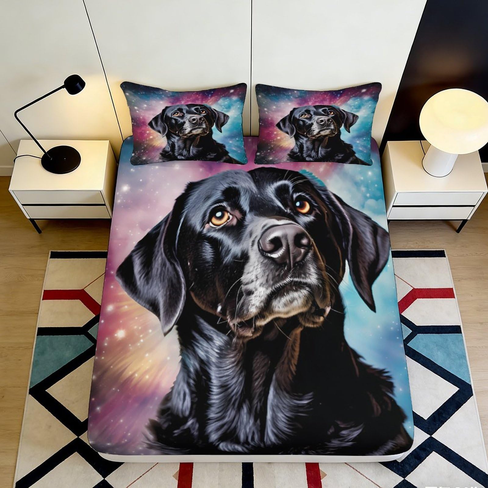 Pnayamiorkfel Style-1 3D Printed Black Labrador Fitted Sheet Microfiber Soft Galaxy Starry Sky Mattress Cover For Bedroom Decor 90X200x25cm