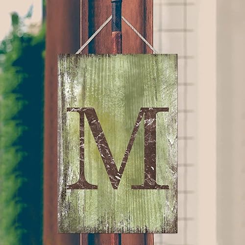 Vista 304 de Letrero colgante de madera con letra J, letrero de madera para decoración del hogar, 26 letras del alfabeto de metal, placa de madera, decoración