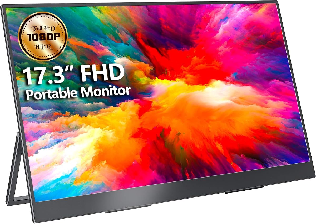 monitor portátil cocopar – Pantalla portátil mejorada de 17,3 pulgadas IPS HDR 72% sRGB FreeSync USB-C 1080P FHD Eye Care con altavoces HDMI tipo C Soporte para computadora portátil PC Mac Surface Phone PS5 PS4 Xbox
