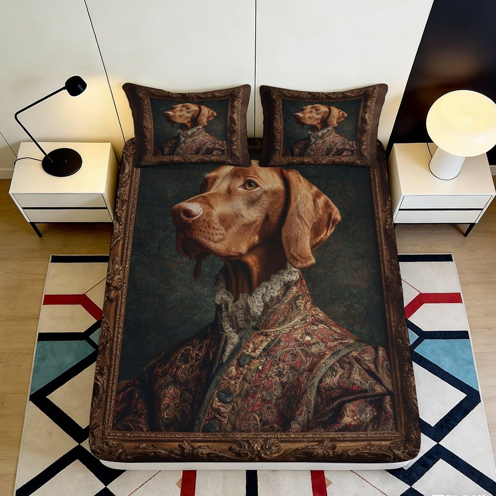 Jqzkxnhpbr Style-4 3D Printed Vintage Dog Portrait Fitted Sheet Microfiber Soft Anti-Slip Animal Art Bed Cover For Bedroom Guestroom Decor 90X200x25cm