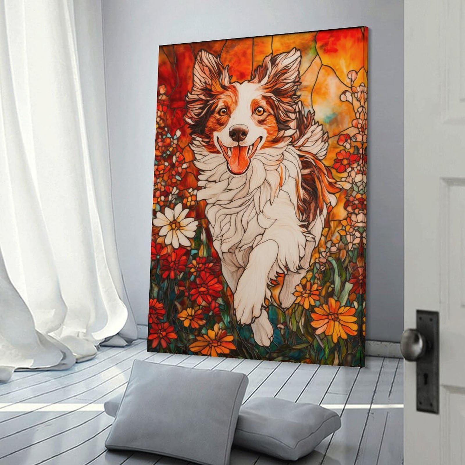 Junmoney Stained Glass Dog Hanging Wall Art, 20x30inch(50x75cm), for Home Walls, Creative Rooms Or Shared Spaces, A Flexible Wall Accent for Shared Spaces