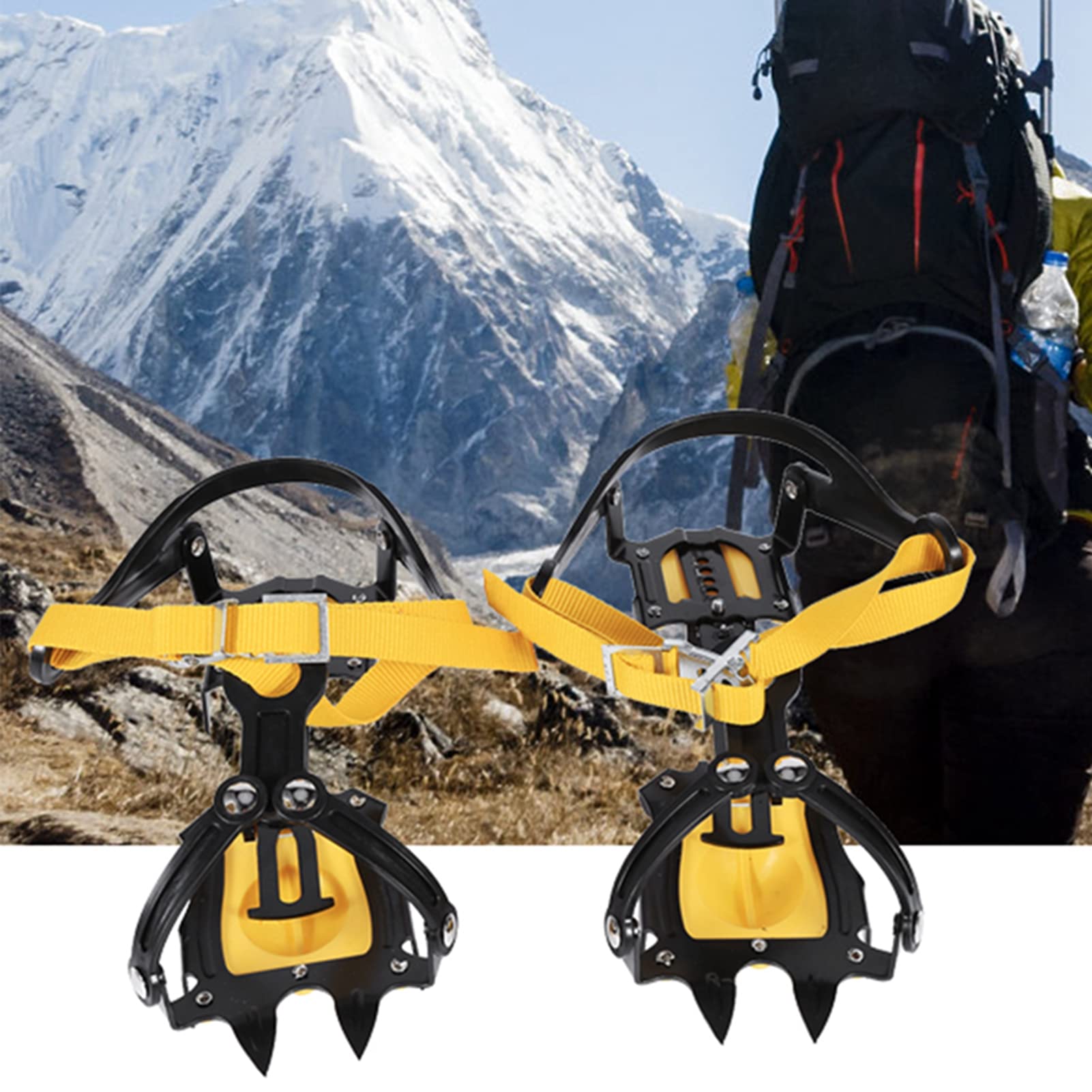 Ice Grips, 10 Teeth Ice Climbing Boots, Nonslip Spikes Type 1 Pair for Hiking in Snowy Terrain