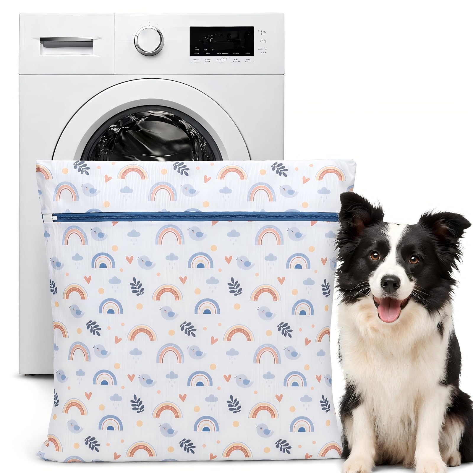 Pet Laundry Bag 60x60cm Washing Machine Bag Fine Mesh Pet Hair Catcher for Dog Cat Items Wash Bag with Smooth Zipper Durable Polyester Quick Dry Easy Storage (B)