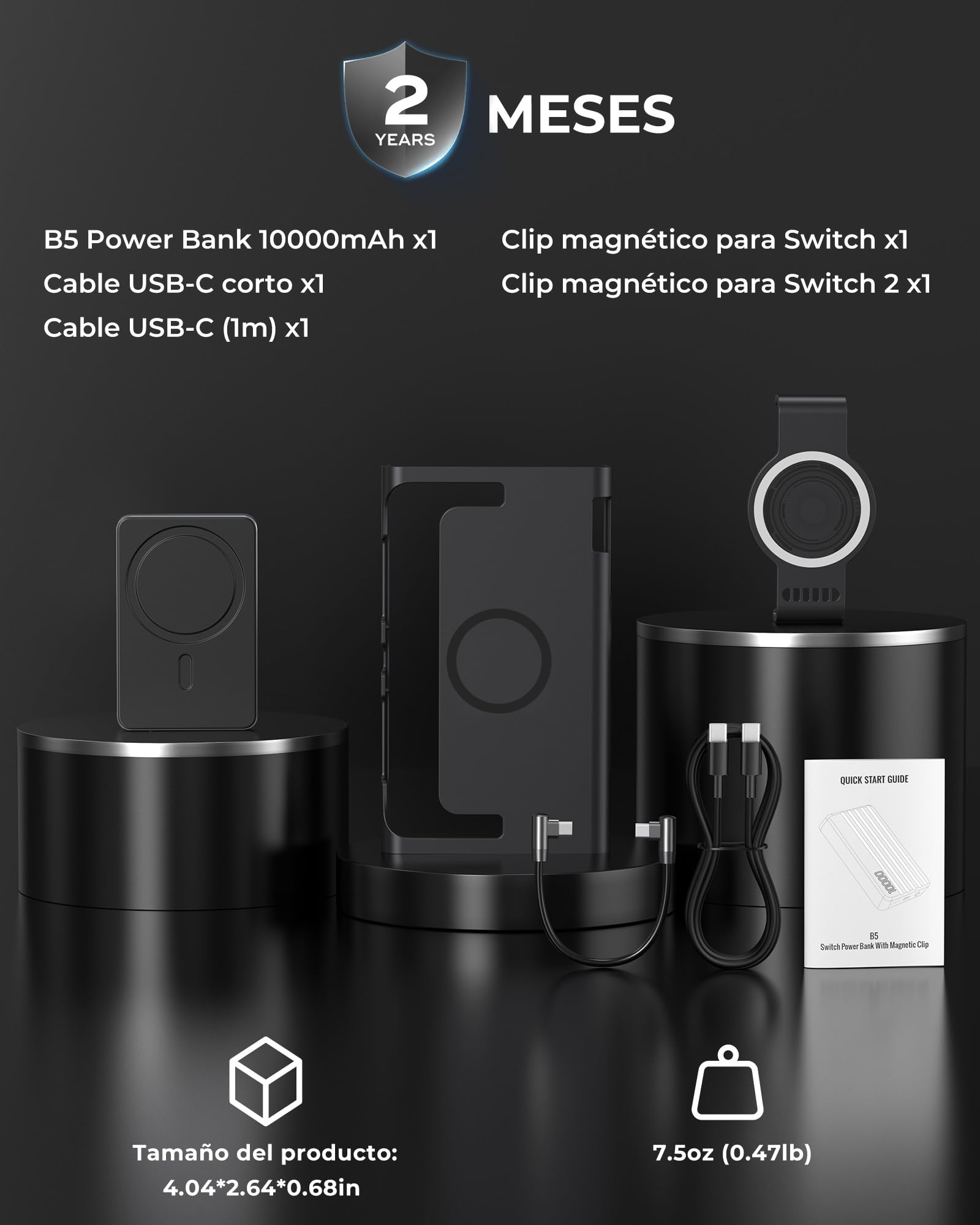 Antank B5 10000mAh Magnética Power Bank para Nintendo Switch 2 & iPhone | 30W PD Carga Rápida Bateria Portatil para iPhone 17-12/Switch/Switch OLED, Soportes Traseros Desmontables & Cables USB-C