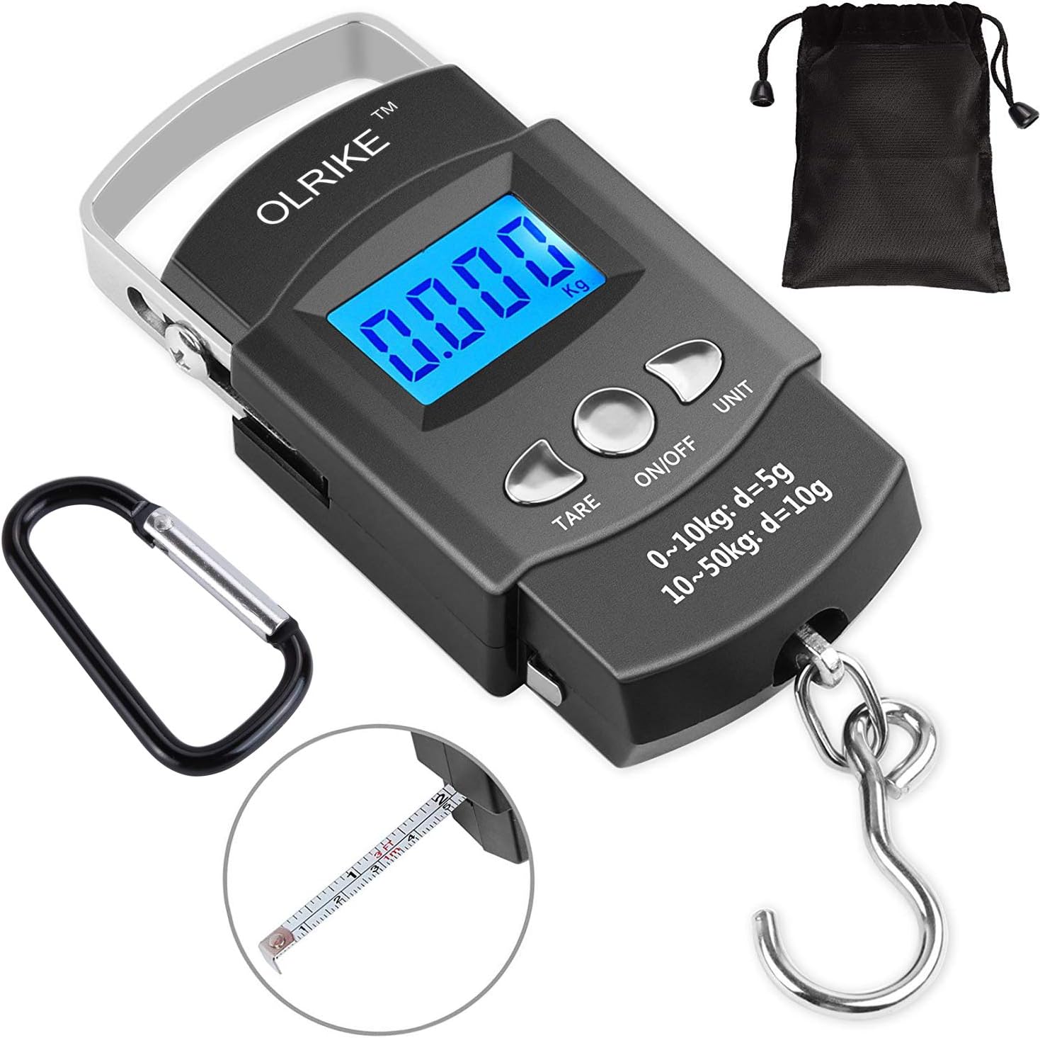 Fishing Scale 110lb/50kg Backlit LCD Screen Portable Electronic Balance Digital Fish Hook Hanging Scale with Measuring Tape Ruler and Carry Bag for Hunting Fishing Postal Kitchen