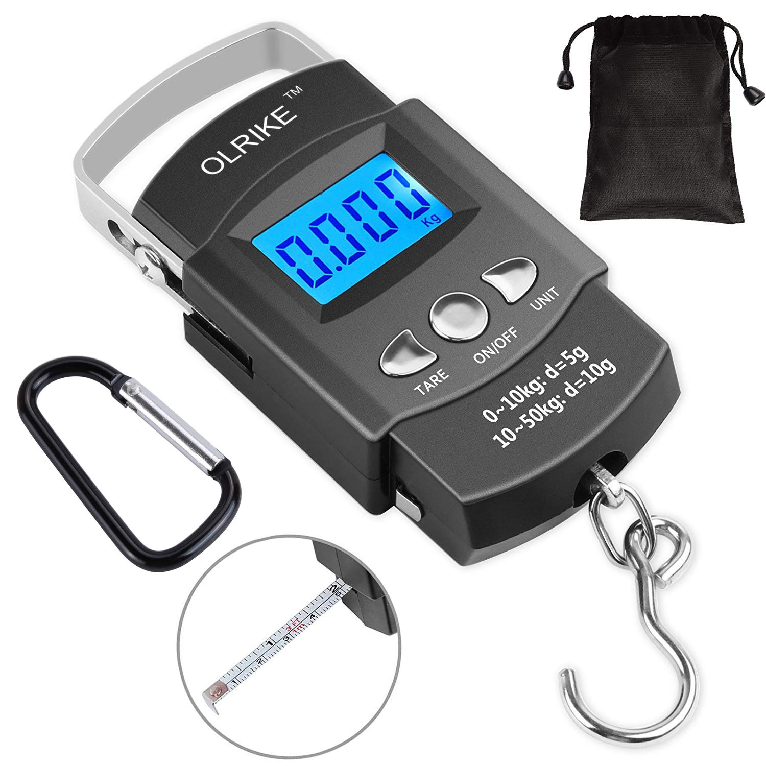 Fishing Scale 110lb/50kg Backlit LCD Screen Portable Electronic Balance Digital Fish Hook Hanging Scale with Measuring Tape Ruler and Carry Bag for Hunting Fishing Postal Kitchen