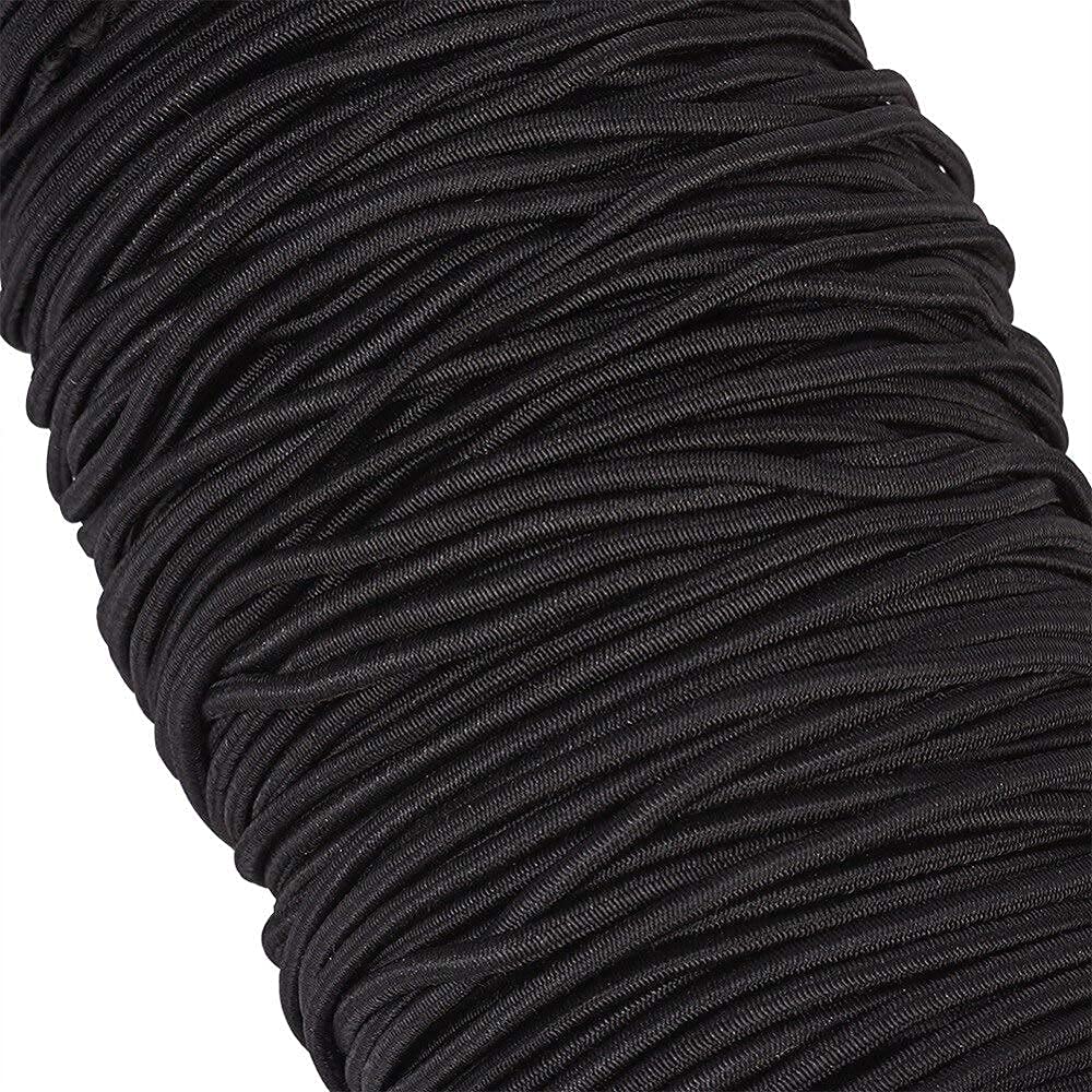 M Fabrics Black Elastic Cord Strap 2mm 10 Meter Round Stretch Earloop Rope for Mask Making DIY Sewing Crafts Soft Durable Elastic 1