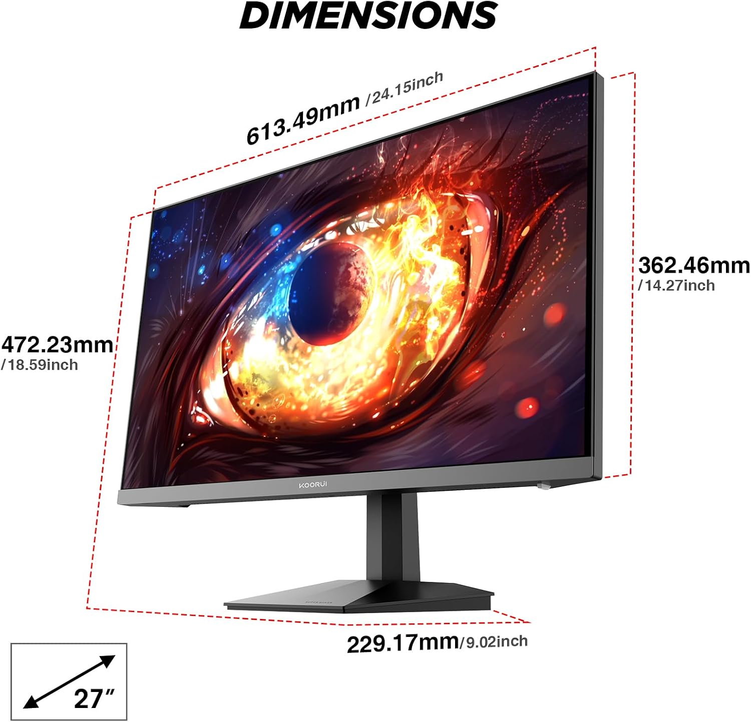 KOORUI Monitor Gaming 27 Pulgadas FHD 200Hz HDR400 IPS Pantalla G2711P | Pantalla 27″ 1080p, 1ms GtG, Adaptive Sync, 99% sRGB, Mirador Retícula FPS,2xHDMI2.0, 1xDP1.4,VESA, Inclinación 4