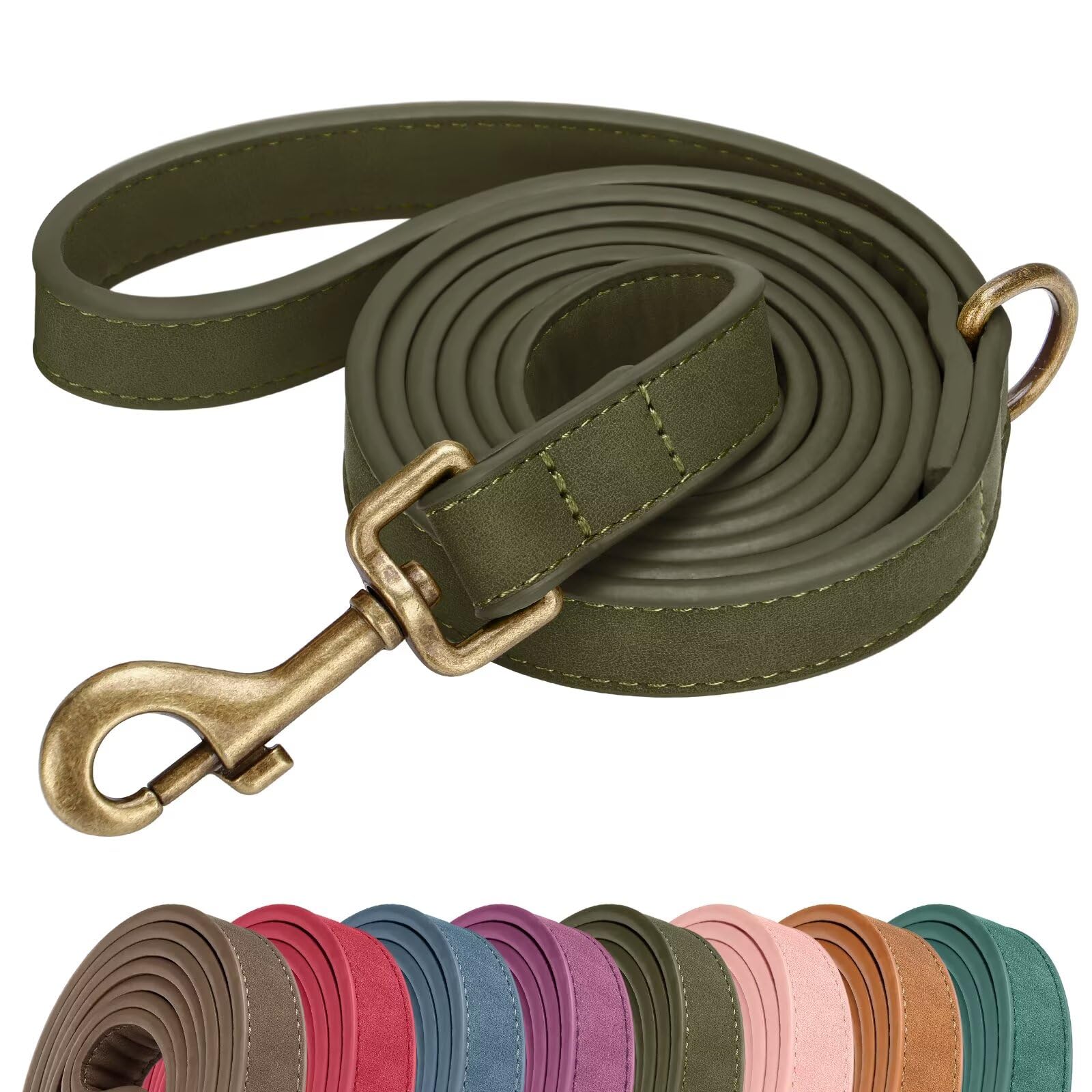 Didog Stylish PU Leather Dog Leash for Medium Dogs, Easy to Clean 5ft Dog Leashes for Large Dogs, Fashionable and Elegant for Walking, Running and Training,Dark Green, M
