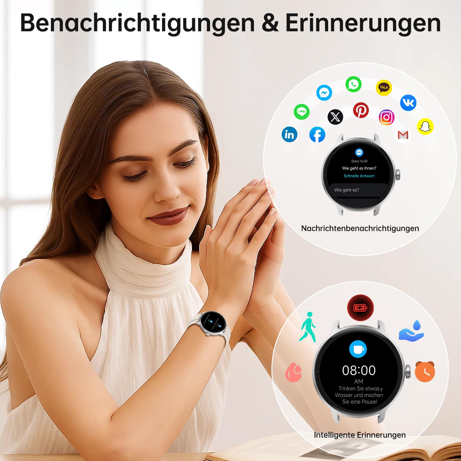 Smartwatch Damen Herren – 1.27" Smart Watch mit Bluetooth Anrufe, WhatsApp/App-Benachrichtigungen, Herzfrequenz, Schlafmonitor, 120+ Sportmodi, IP68 Wasserdicht – Fitnessuhr Kompatibel mit iOS Android