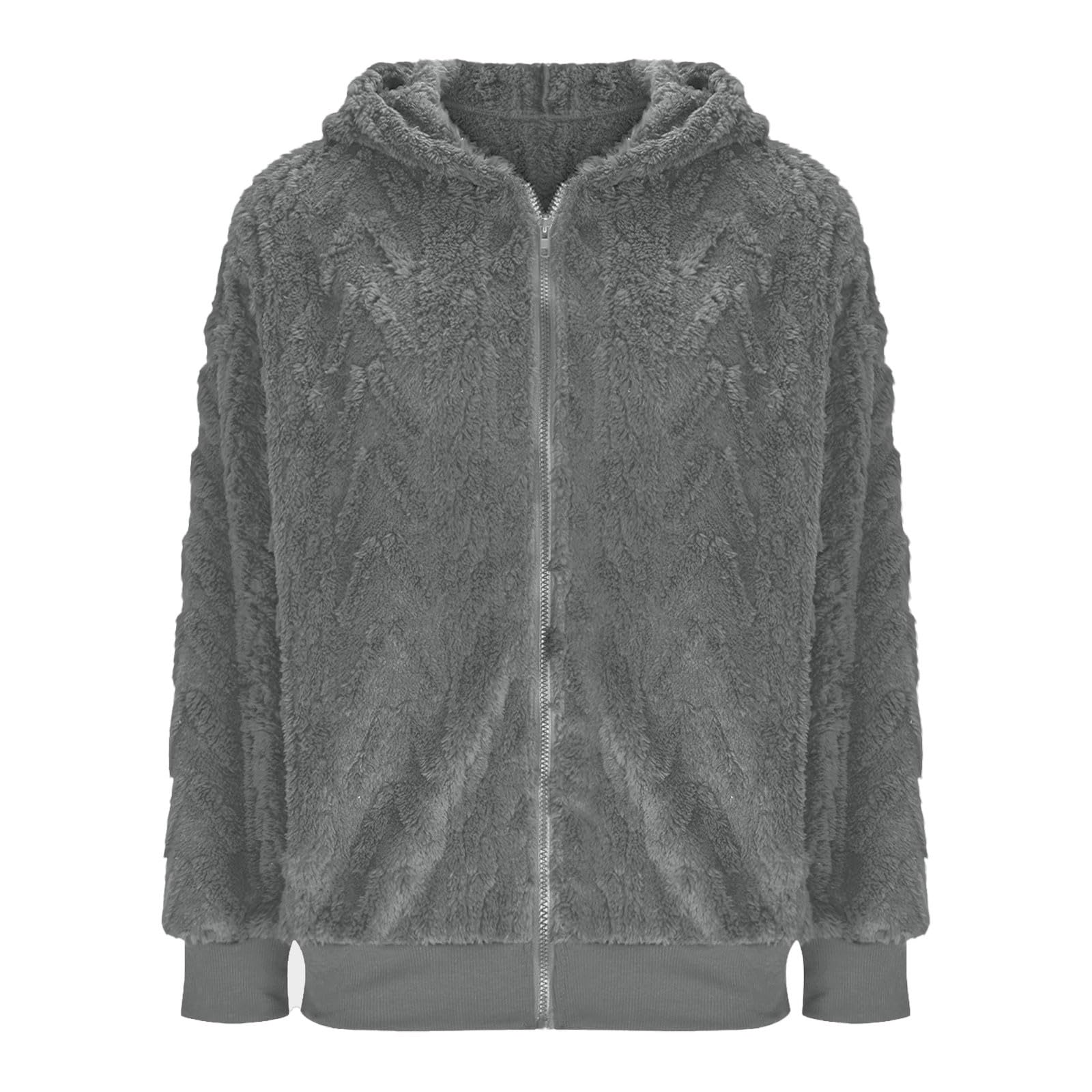 Generisch Outdoor Jacken FüR Damen Übergröße, Kapuzenjacke mit Reißverschluss, Fleece-gefüttert, lässige Oberbekleidung warme Winter- Herbsttage, langer Pullover offener Vorderseite