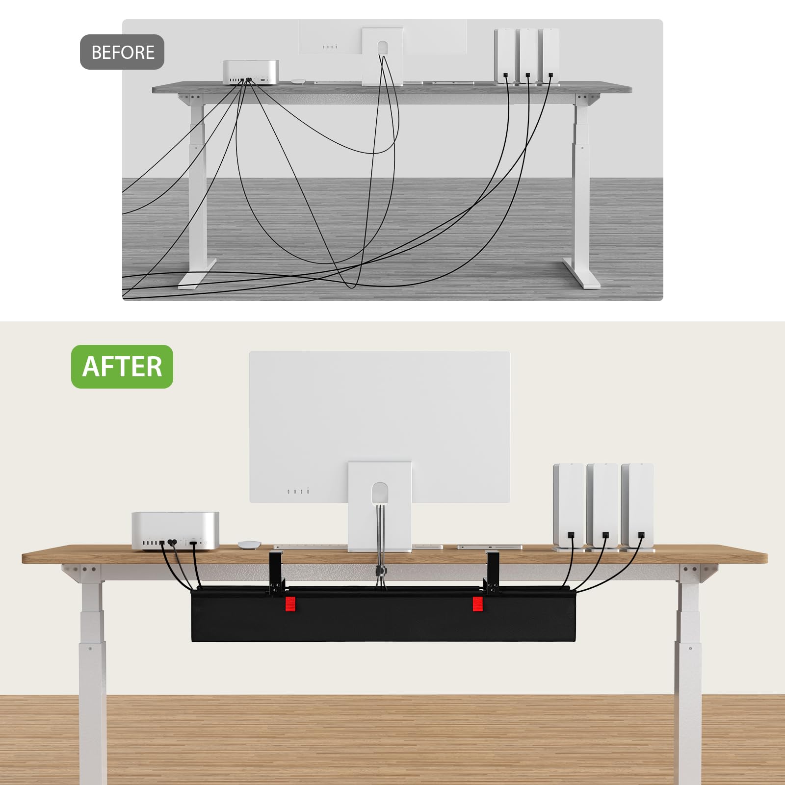 KEEGH Bandeja grande de gestión de cables debajo del escritorio de 36 pulgadas, organizador de cables debajo del escritorio, soporte de abrazadera/tornillo, soporta hasta 70 libras, gestión de cables
