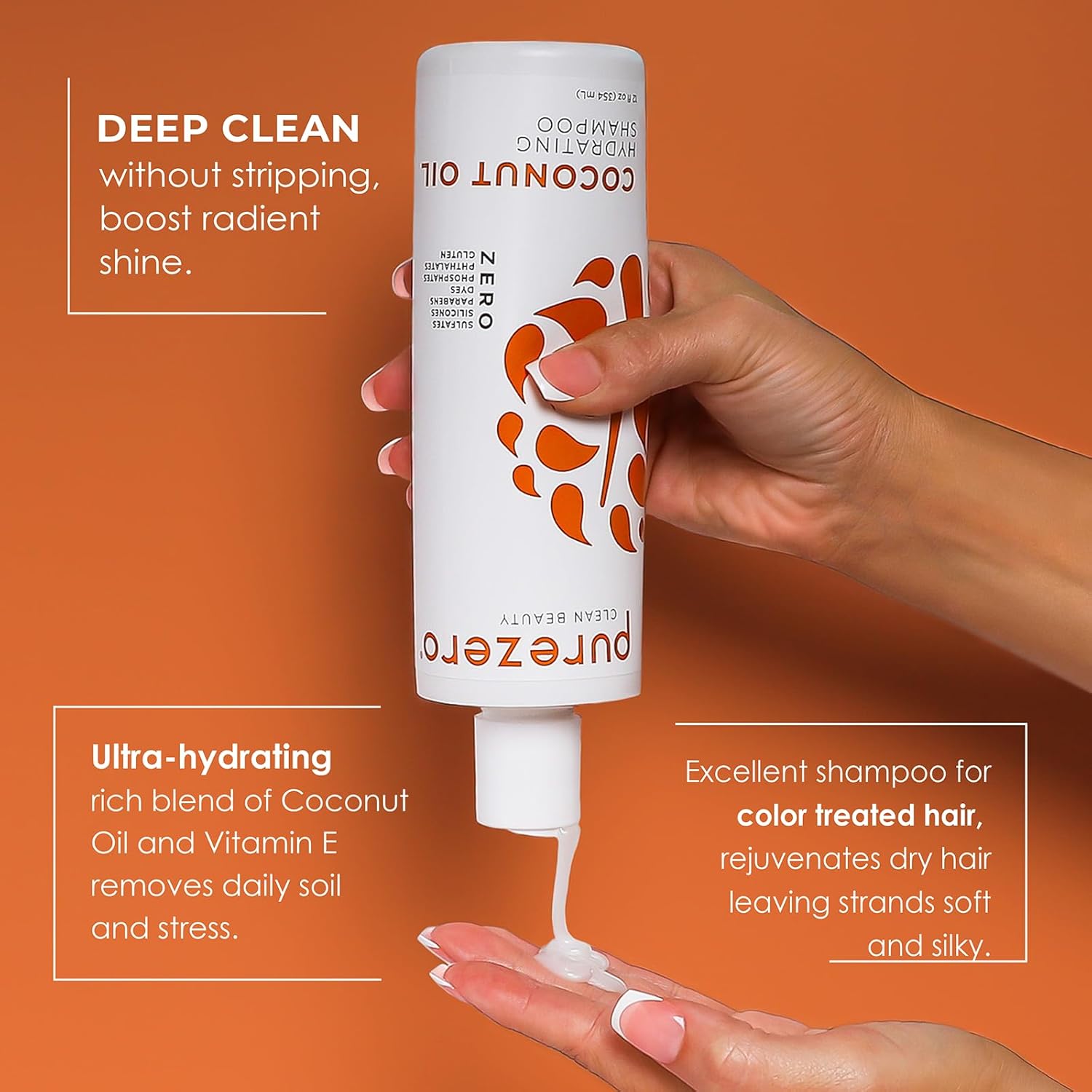 PureZero Coconut Oil Hydrating Silicone Free Shampoo & Conditioner Set – Vegan Formula for Dry or Color-Treated Hair – Deep Moisture, Sulfate-Free, Paraben-Free, Cruelty-Free Hair Care Duo, 2 × 12 oz - Image 6