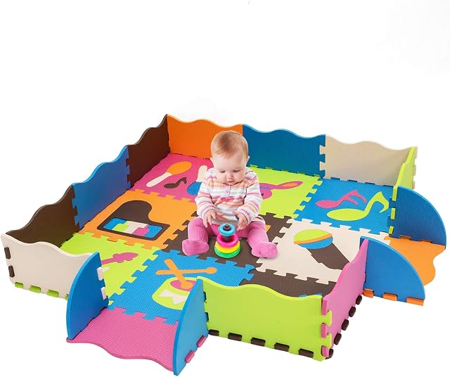 GYMAX Baby Foam Play Mats, Eva Soft Puzzle Playmat with Detachable Musical Instruments, Indoor Outdoor Activity Floor Cushion for Infant, Toddler & Kids (50pcs)