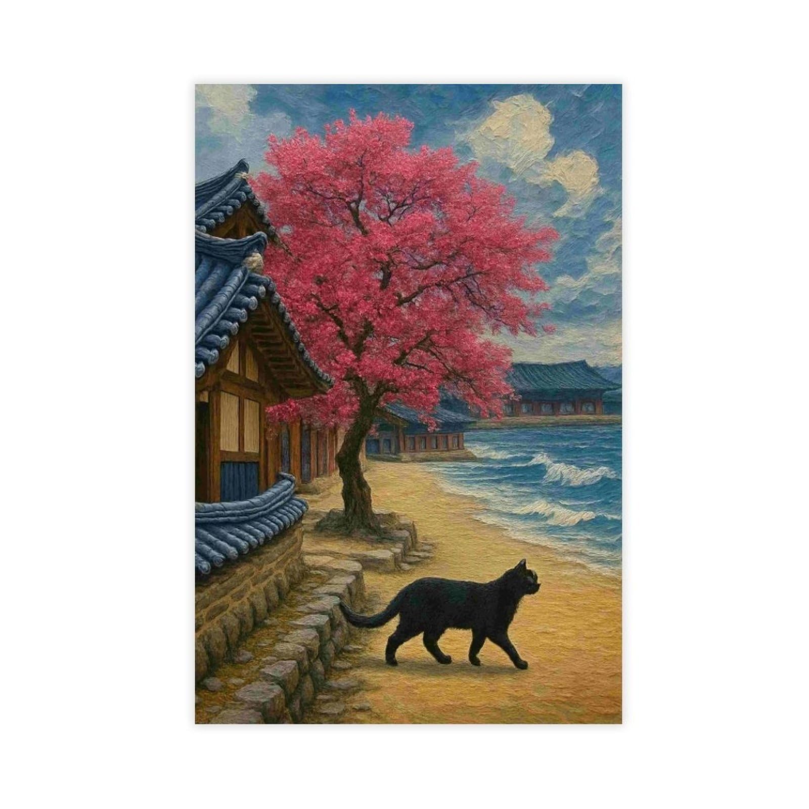 Impression sur toile chat cerisier coréen Hanok 50x76 - 8