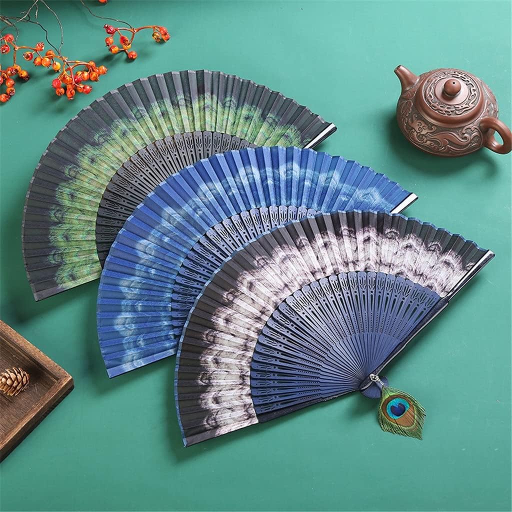 Chinese Peacock Fan Silk Gift Folding Dance Women's Home Decoration Ornaments Craft