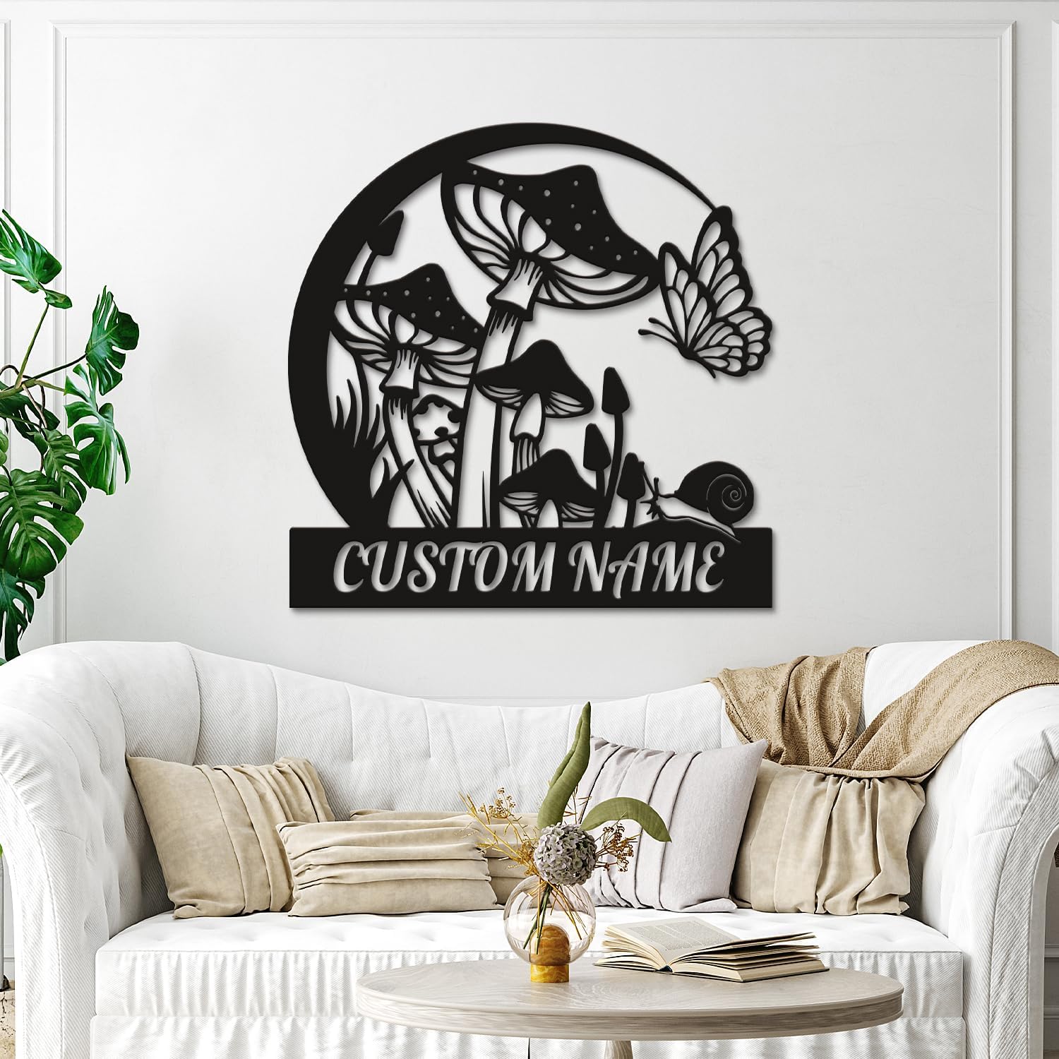 Personalized Mushroom Metal Wall Art - Custom Garden Name Sign for Porch, Cottage & Nature-Inspired Room Decor (Style-2)