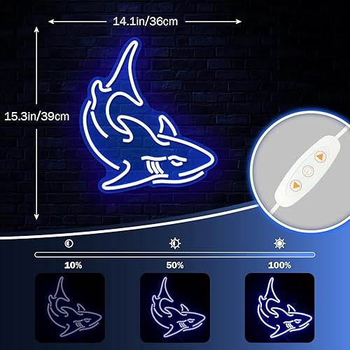 Miniatura 4 de OvoNinn Letrero de neón de tiburón, luces de neón azules para decoración de pared, letrero de neón LED de tiburón, letreros de neón regulables para