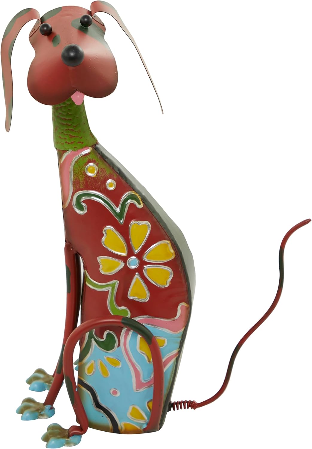 Deco 79 Metal Dog Decorative Garden Sculpture Indoor Outdoor Garden Statue with Floral Pattern, Outdoor Sculpture 7" x 11" x 17", Multi Colored