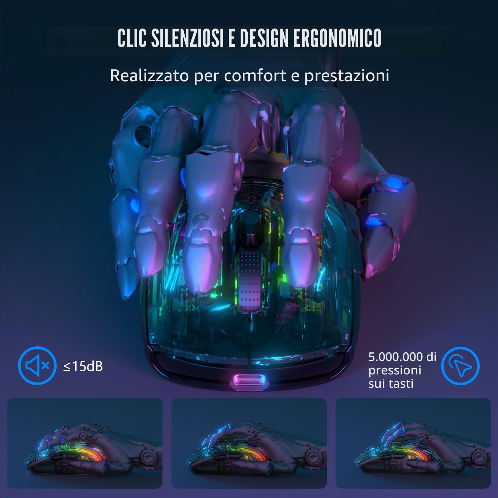 ATTACK SHARK X2 Pro Mouse Gaming Wireless con Station di Carica, Guscio Trasparente, Mouse Bluetooth RGB Ricaricabile Silenzioso a Tre modalità(BT5.0/2.4G/Tipo C) PixArt 3212, 4000 DPI, PC/MAC, Nero