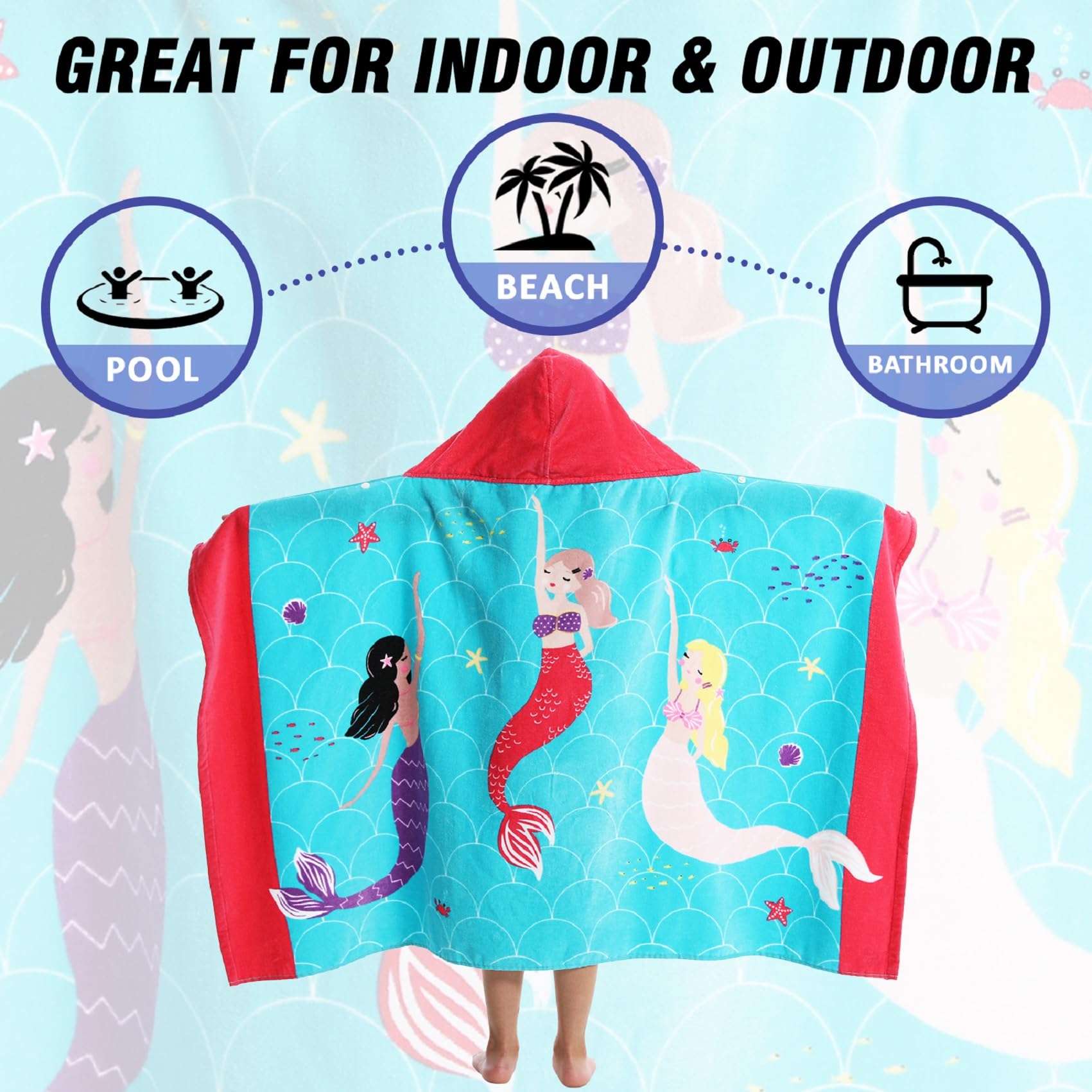 Toalla de Playa con Capucha para niños, para Cubrir la Piscina, súper Absorbente, Lindo Animal de Dibujos Animados, vitalidad Completa