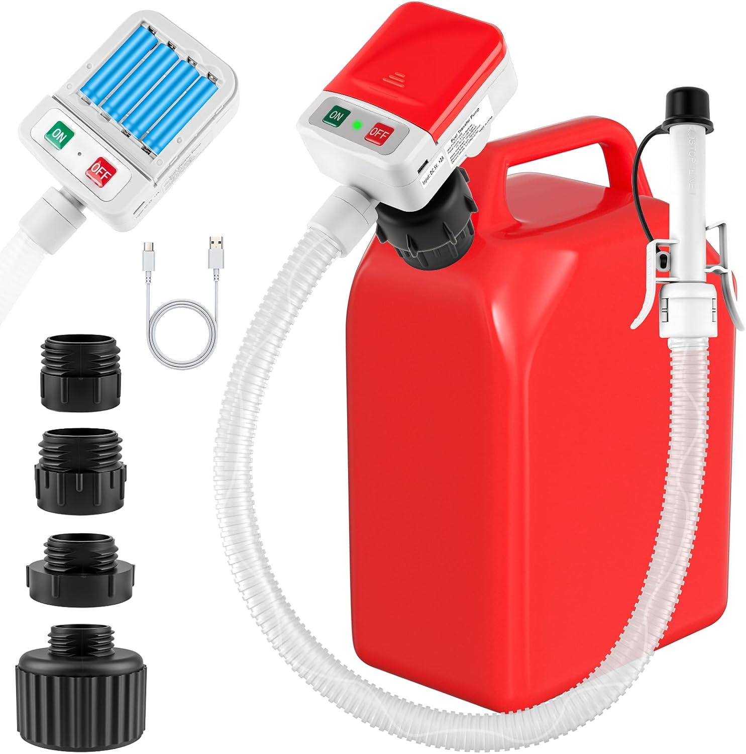 Automatic Fuel Transfer Pump with Auto-Stop Sensor, 3.2 GPM, 51'' Hose, Gas Can Pump with 4 Can Adapters, Upgraded USB or Battery-Powered Portable Fuel Gas Pump for Gas Can Gasoline, Diesel, Oil