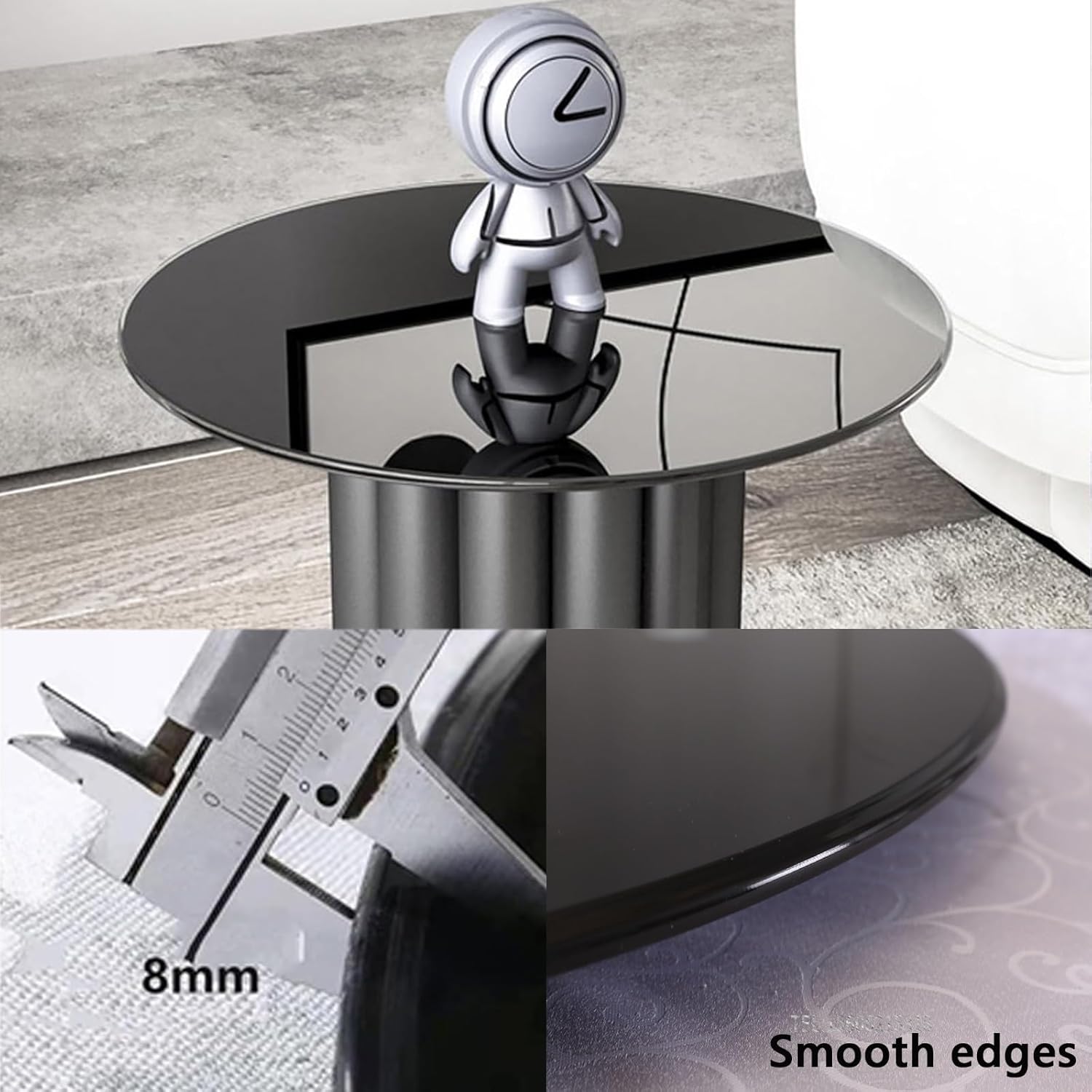Black Round Tempered Glass Table Top, 8mm Thick, Polished Edge, Round Glass Coffee Table, Round Glass Kitchen Table, Patio Table Tops, Ideal for Patio, Dining, Coffee, Side Table(Size:78CM(31INCH))