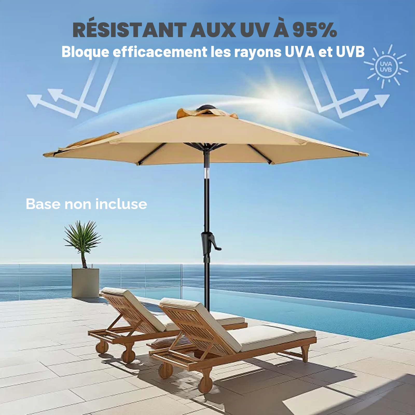 Auvent De Remplacement pour Parasol 4m-8 Baleines, Housse Parasol Imperméable Protection UV, Pour Cour, Jardin, Plage