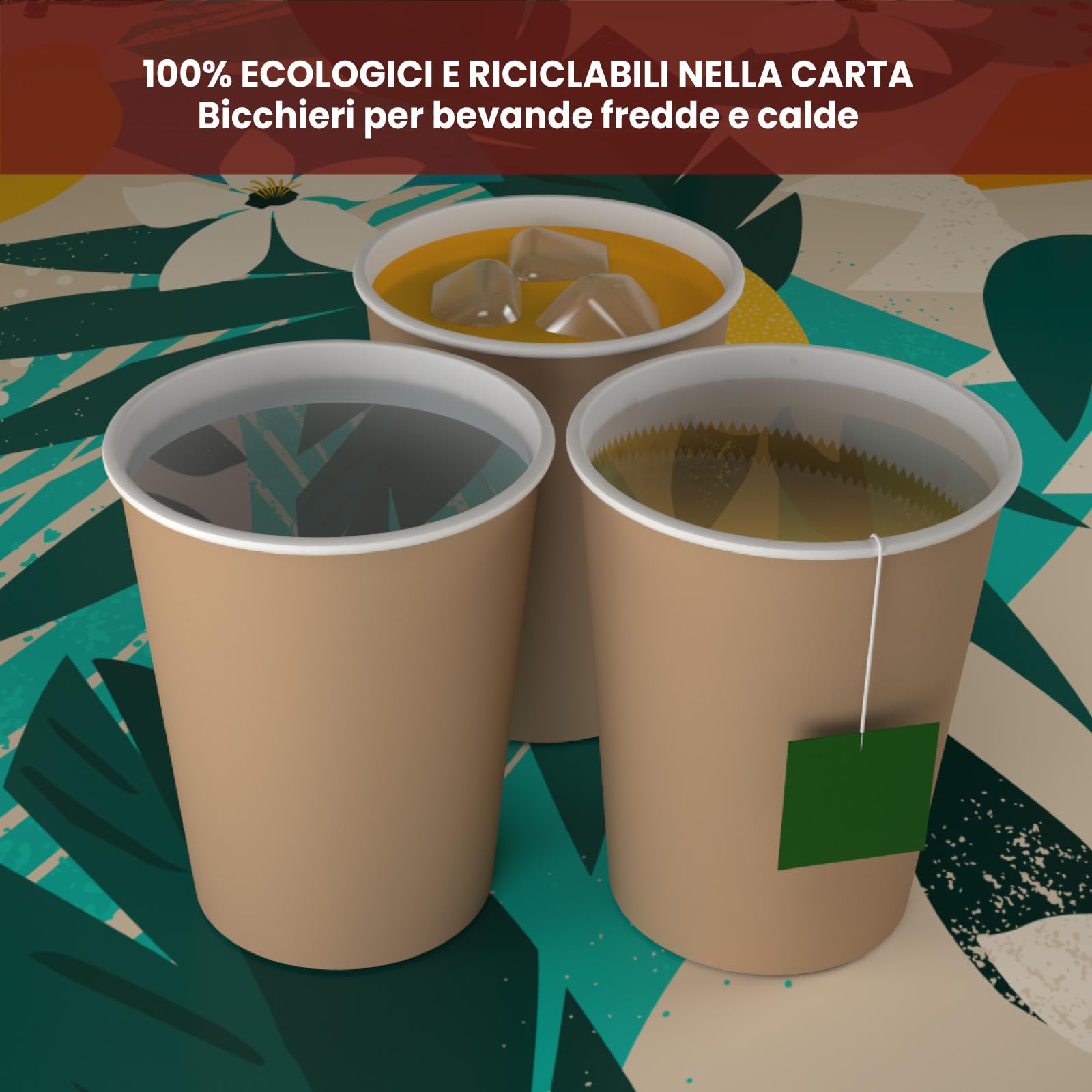 400 Bicchieri Caffè Asporto in Carta Avana 240ml Con Coperchio - Bevande Calde e Fredde, Tè, Infusi, Acqua - Ecologici Biodegradabili Tazze Monouso Colorate + 400 Coperchi Con Beccuccio