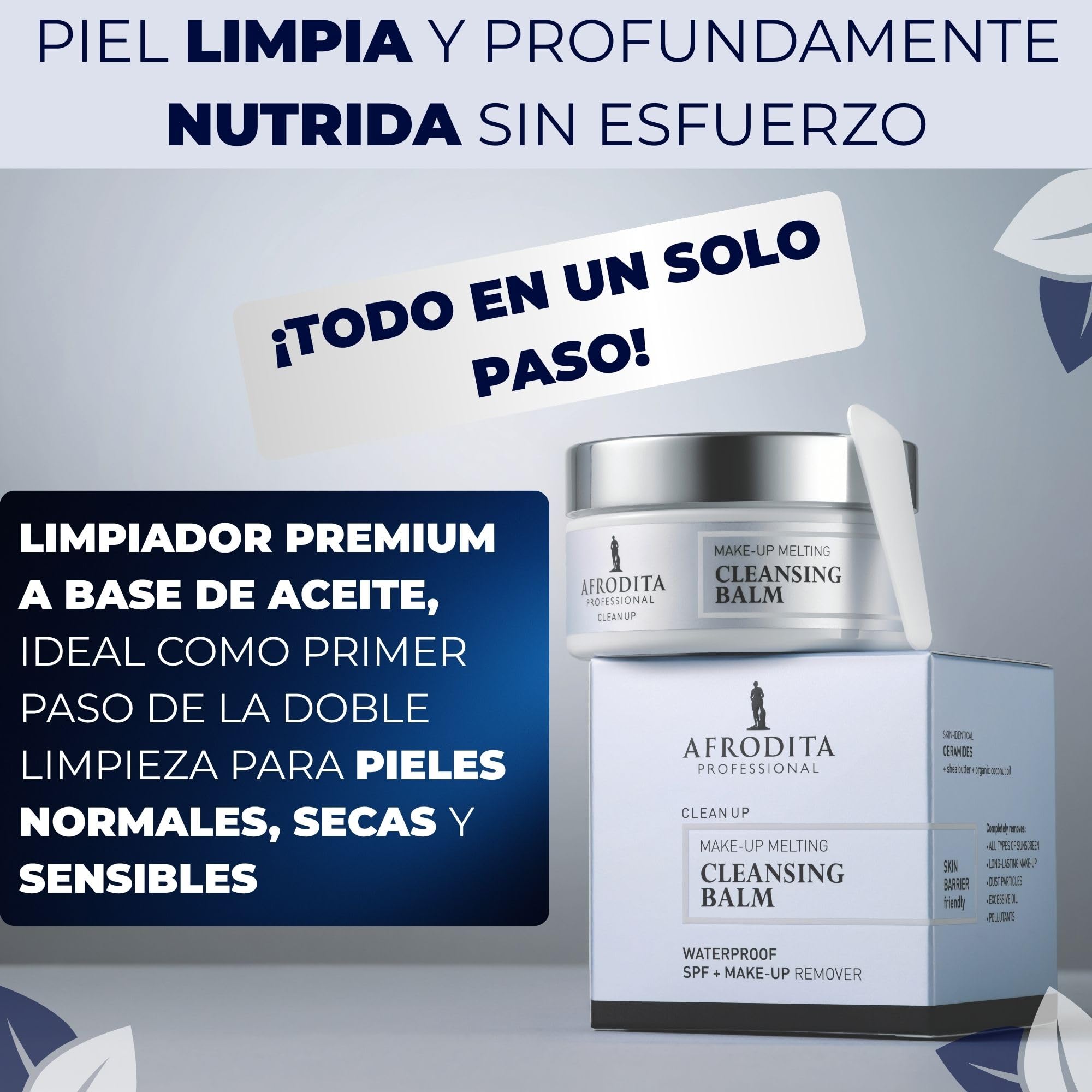 Afrodita Professional Clean Up Cleansing Bálsamo de limpieza de 100 ml Premium a base de aceite y bálsamo de limpieza facial, resistente al agua, con manteca de karité y aceite de coco, para piel seca