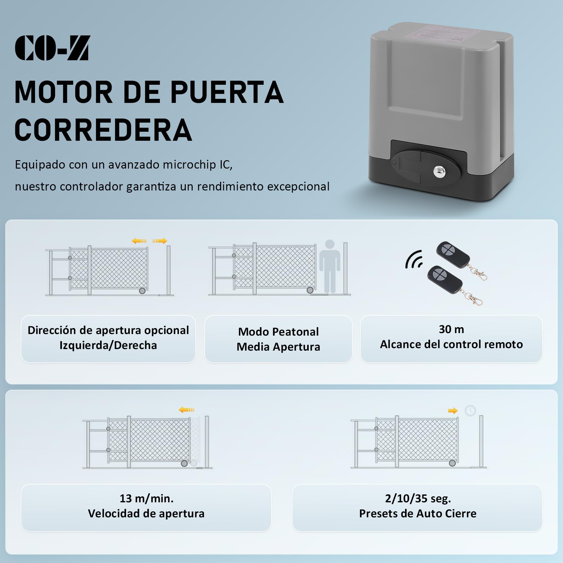 CO-Z 200W Motor para Puerta Corredera Capacidad 600KG Abridor de Puerta Corredera con Cremallera de Acero y Control Remoto