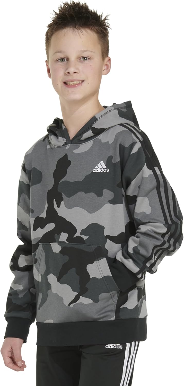 adidas Kids Boy's Grid Print Hooded Fleece (Big Kids) - Image 6