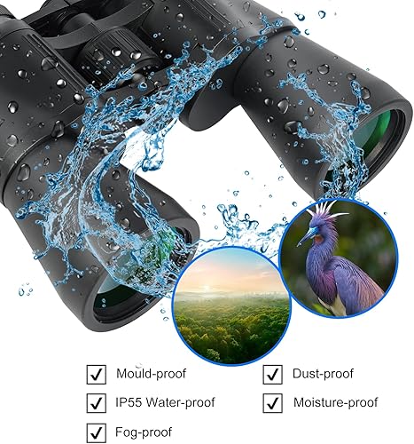 Miniatura 4 de Prismáticos de alta potencia de 10 x 50 para adultos, compactos, HD, profesionales, impermeables, para observación de aves, viajes, caza con correa