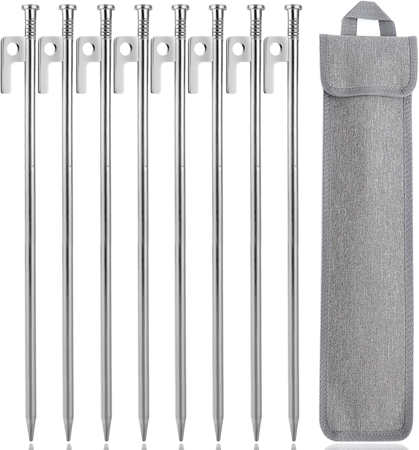 ‎goldmiky Zelt Heringe Stahl Erdnägel, 30 cm Stabil Camping Zeltheringe, Lange und Stabil Erdnägel für Camping，mit Haken und Loch für Camping und Outdoor Wandern (Silber)