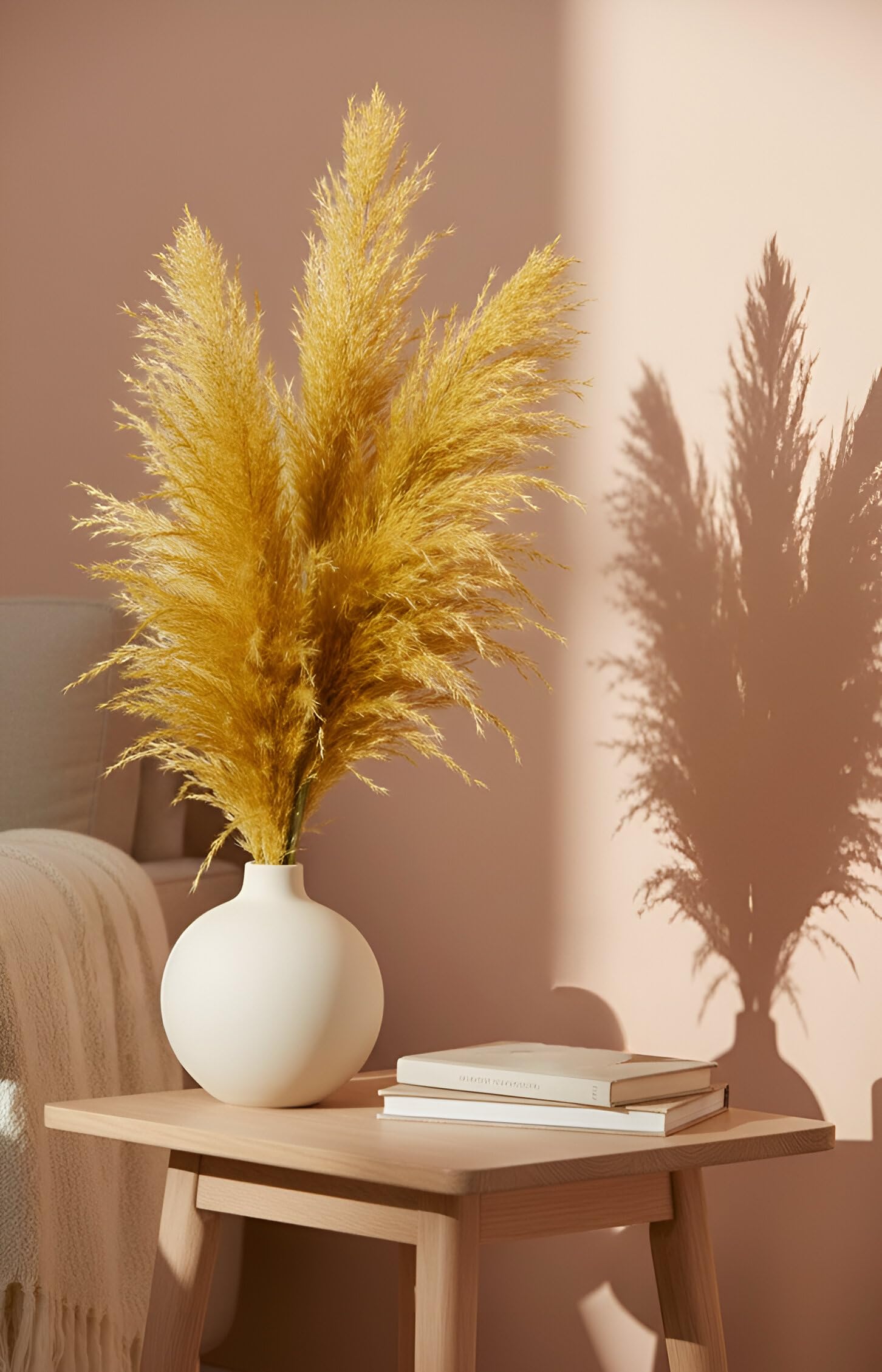 Extra Fluffy Yellow Pampas Grass - 5 Piece Preserved Yellow Pampas Plumes for Boho Home Decor, Tall Vase Filler, and Modern Wedding Table Centerpieces-picture-22