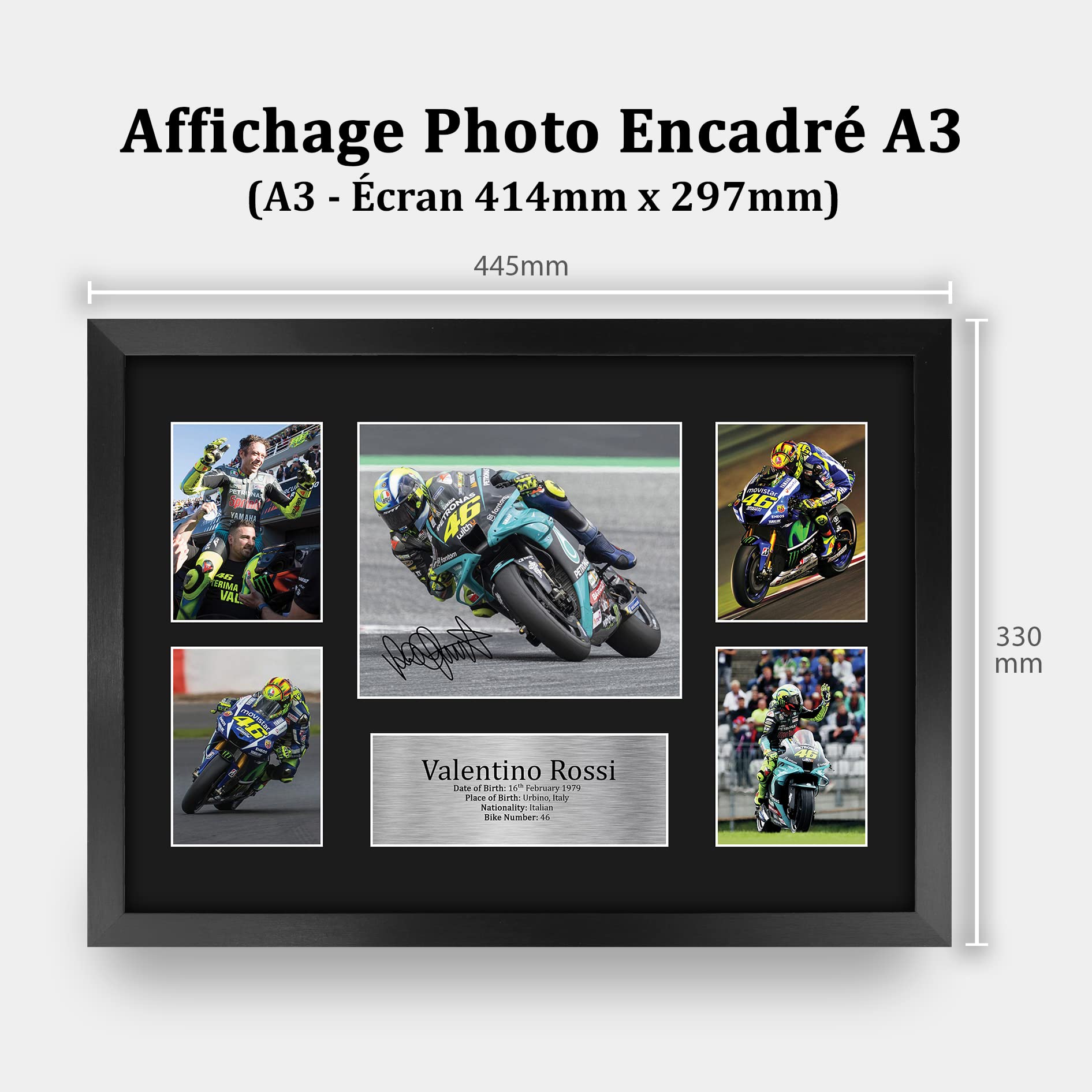 Valentino Rossi A3 Cadre Photo Autographe Signée MotoGP