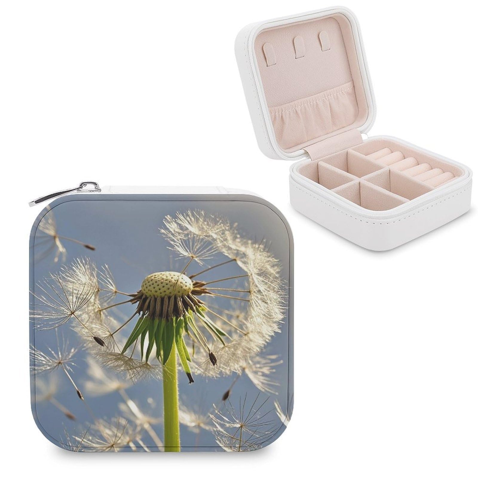 FekiLoot Dandelion Jewelry Case Personalized Leather Jewelry Box Mini Travel Jewelry Case Small Portable Jewelry Organizer for Ring Earrings Necklace Bracelet