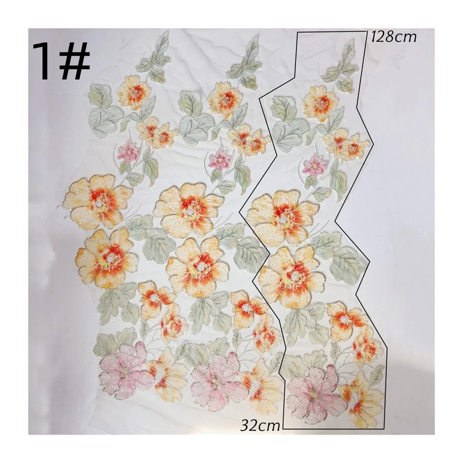 Tela De Tul 1PCS 50.3in*12.5in Floral Tie Dye Mesh Fabric