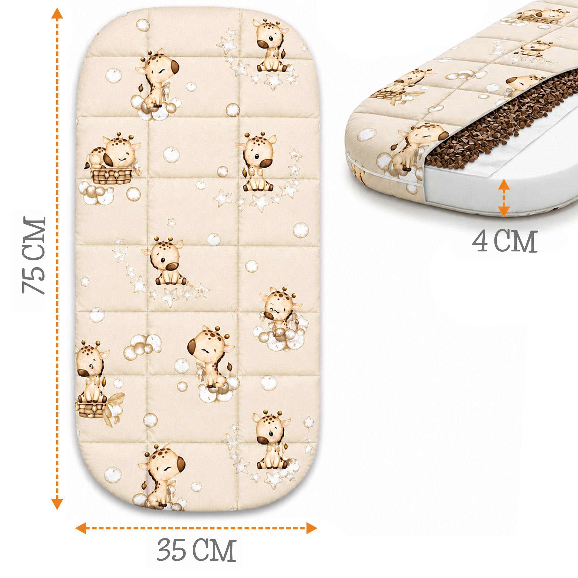 Totsy Baby colchón minicuna Trigo SARRACENO para colecho moisés Cuco capazo Carrito bebé recién Nacido Ovalado Parque lactante cómodo Descanso – Transpirable & Lavable 75x35 cm