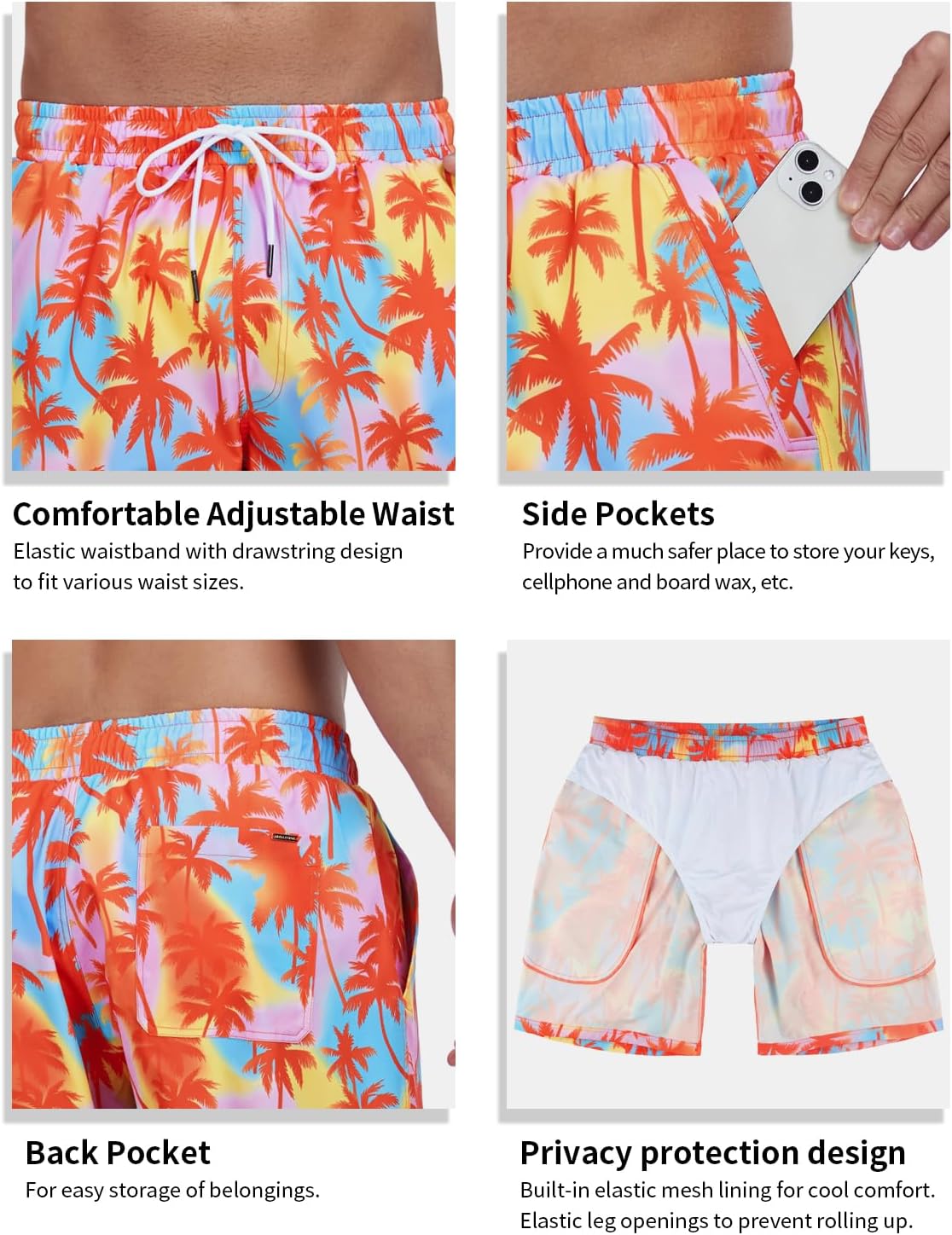 RELLECIGA Men's Board Shorts Quick Dry 9 Inch Swim Trunk with Mesh Lining - Image 3