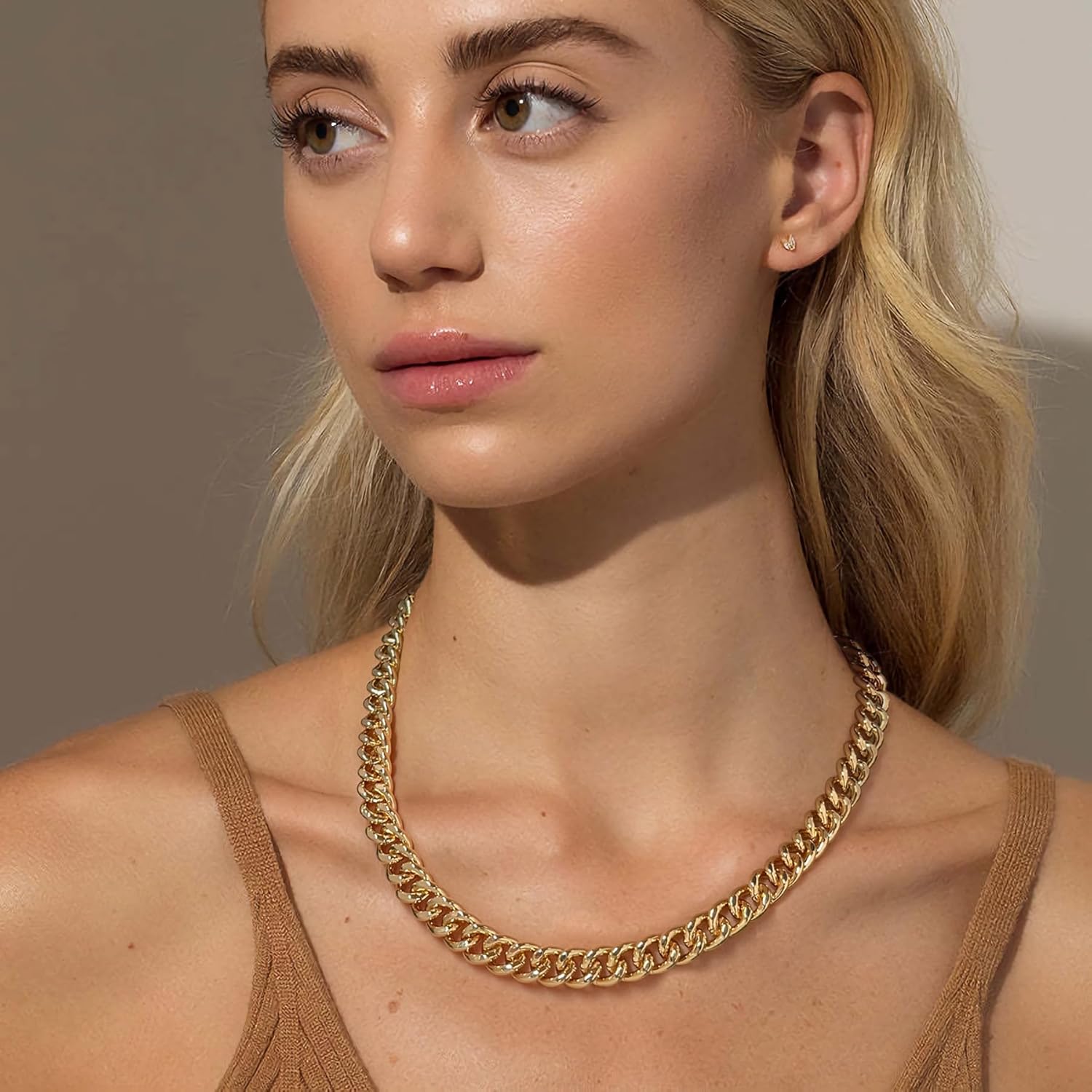 WOWORAMA Two Tone Gold Silver Cuban Link Chain Necklace Choker Unisex Chunky Chain Choker Necklace for Women Men, 18" - Image 8